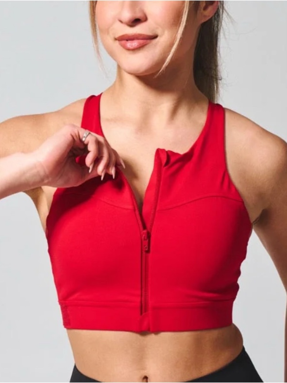 BuffBunny Red Front-Zip Racerback Sports Bra